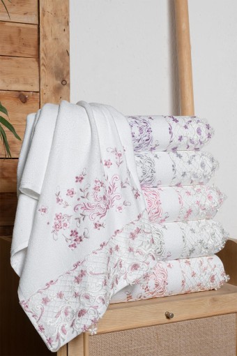 FIESTA - Fiesta El Yüz Havlusu Kadife Organze Nakışlı Güpürlü Pamuklu 50x90 (1)