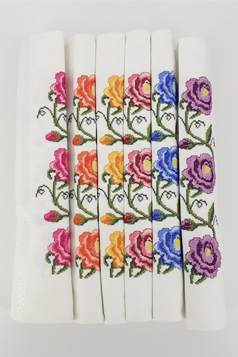 FIESTA - Fiesta El-Yüz Havlusu Moda Renkli Kanaviçe Nakışlı 50x90