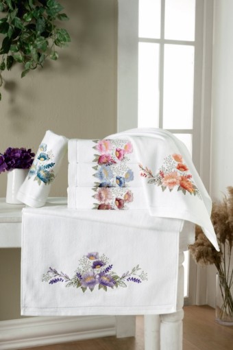 FIESTA - Fiesta El Yüz Havlusu Nakışlı Soft Kadife Desen 1 50x90+30x50