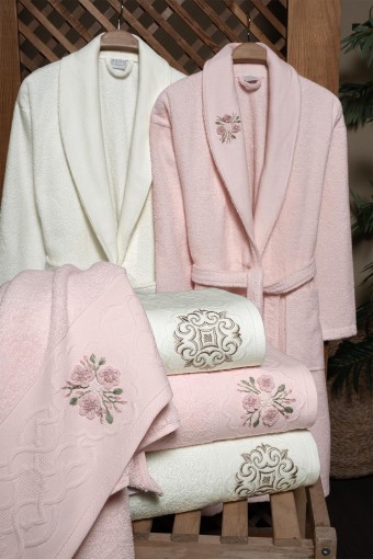 FIESTA - Fiesta Elite Buklet Jakarlı 3D Nakışlı 6 Parça Bornoz Seti %100 Pamuk (1)