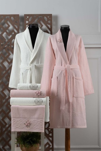 FIESTA - Fiesta Elite Buklet Jakarlı 3D Nakışlı 6 Parça Bornoz Seti %100 Pamuk (1)