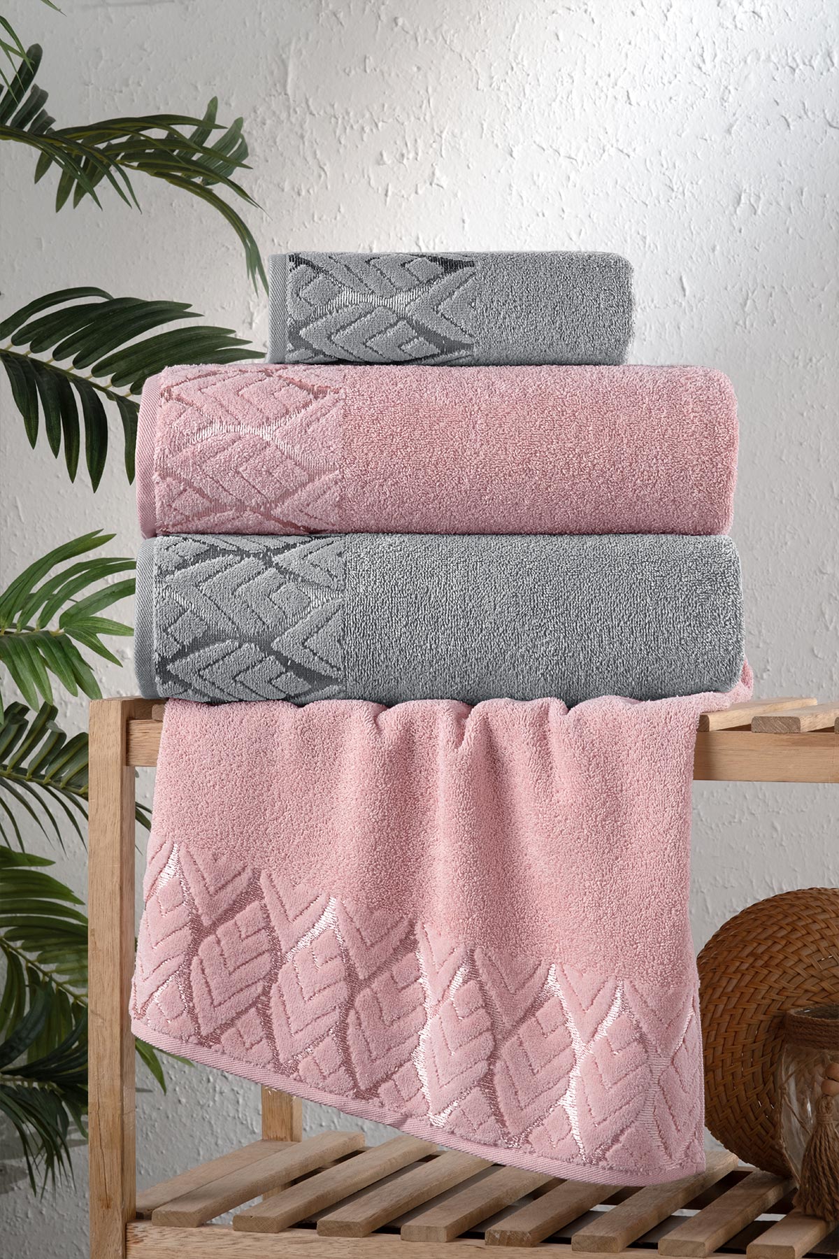 Fiesta Elite Jakarlı 4 Parça Hamam Takımı - Thumbnail