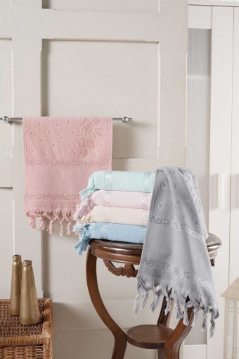 FIESTA - Fiesta İşlemelik Havlu Kadife Boyama Etamin Bağlamalı 50x90