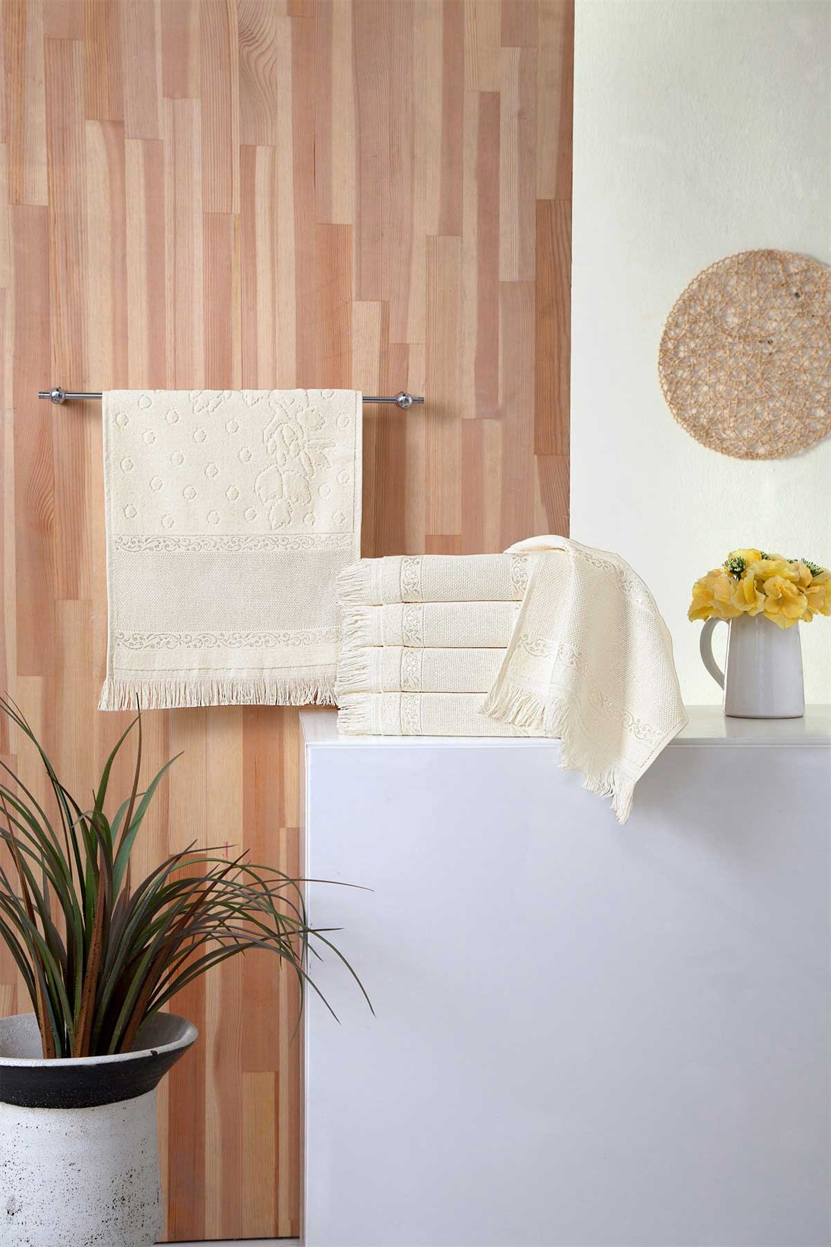 Fiesta İşlemelik Havlu Kadife Etamin Boşluklu Saçaklı 30x50 - Thumbnail