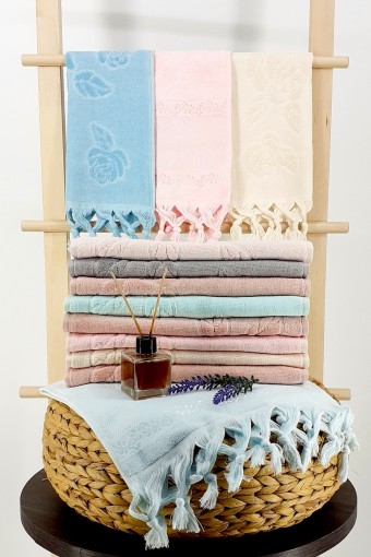 FIESTA - Fiesta İşlemelik Havlu Soft Kadife Jakarlı Etamin Bağlamalı 30x50