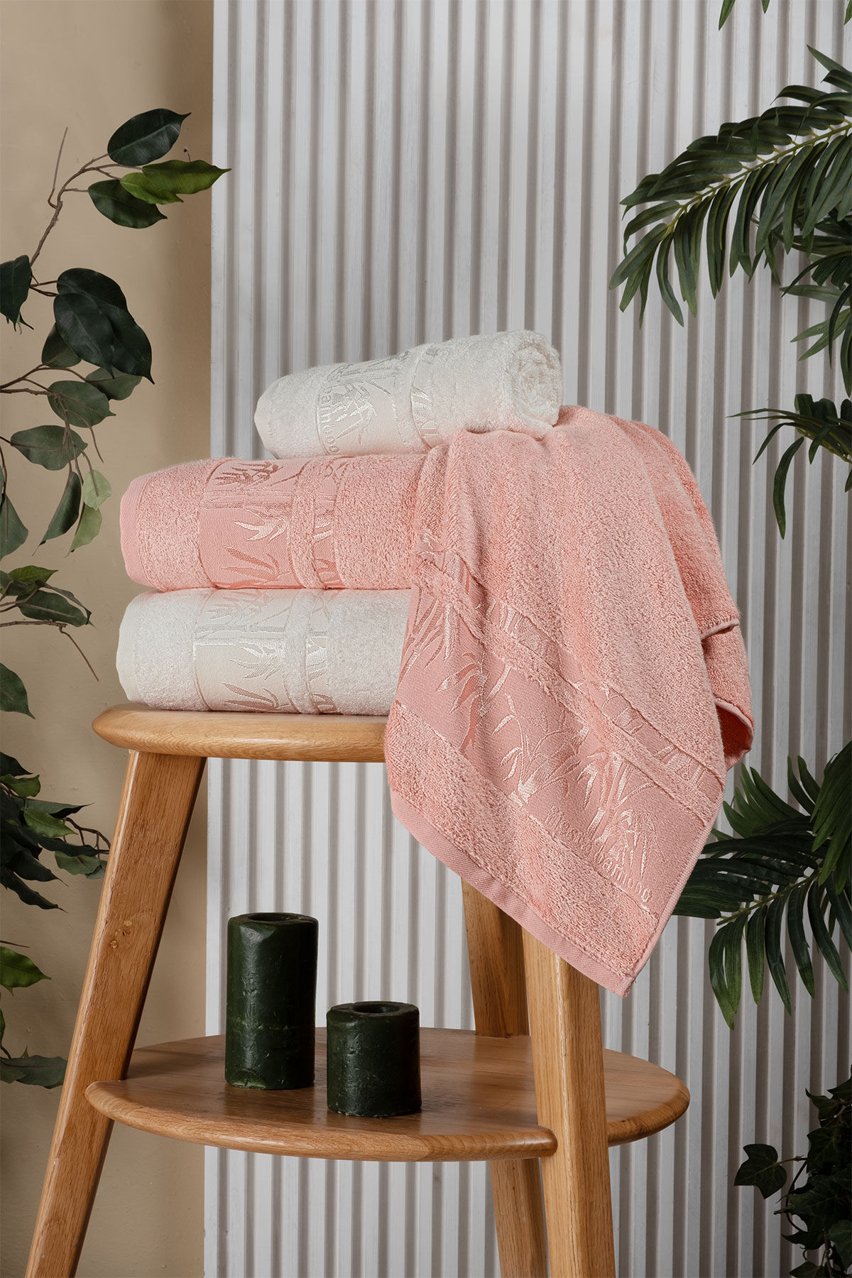 Fiesta Jakarlı 4 Parça Hamam Takımı Bambu - Thumbnail