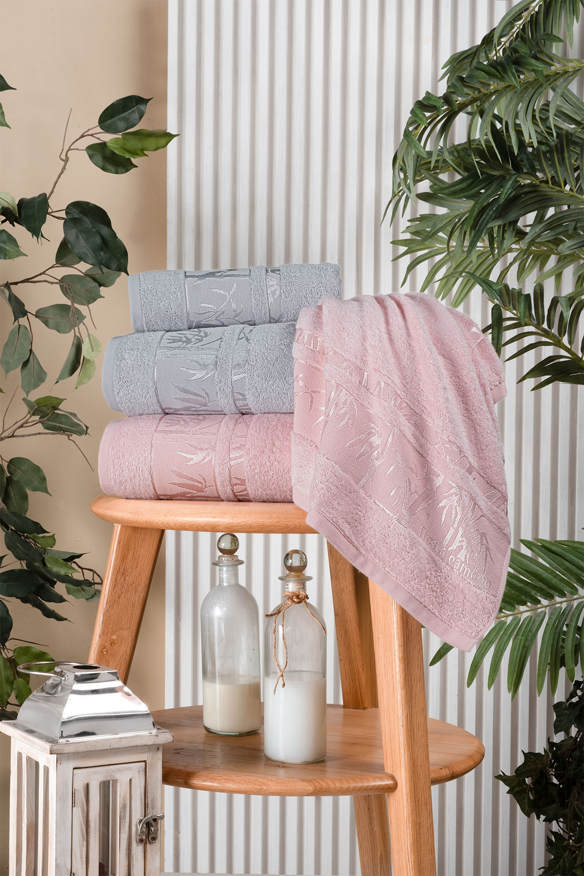 Fiesta Jakarlı 4 Parça Hamam Takımı Bambu - Thumbnail