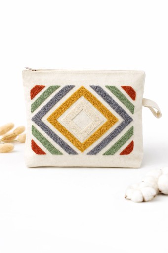 FIESTA - Fiesta Kadın Makyaj Çantası Nakışlı Bez 20x25 Cm