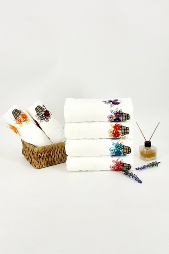 FIESTA - Fiesta Nakışlı El-Yüz Havlusu Soft Kadife Taftink Motif 1 50x90