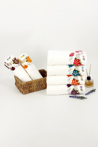 FIESTA - Fiesta Nakışlı El-Yüz Havlusu Soft Kadife Taftink Motif 2 50x90