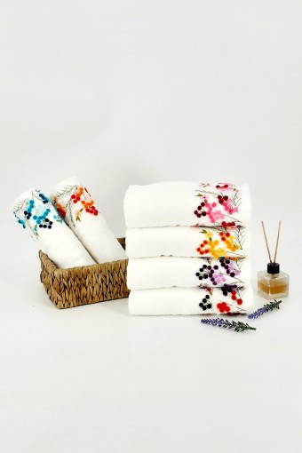 FIESTA - Fiesta Nakışlı El-Yüz Havlusu Soft Kadife Taftink Motif 4 50x90