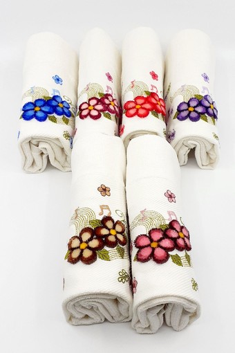 FIESTA - Fiesta Nakışlı Nota Çiçek Mutfak Havlusu Soft Kadife Taftink 30x50