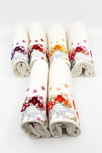 FIESTA - Fiesta Nakışlı El Arabası Çiçekli Mutfak Havlusu Soft Kadife Taftink 30x50