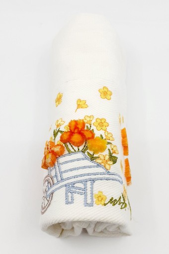 FIESTA - Fiesta Nakışlı El Arabası Çiçekli Mutfak Havlusu Soft Kadife Taftink 30x50 (1)