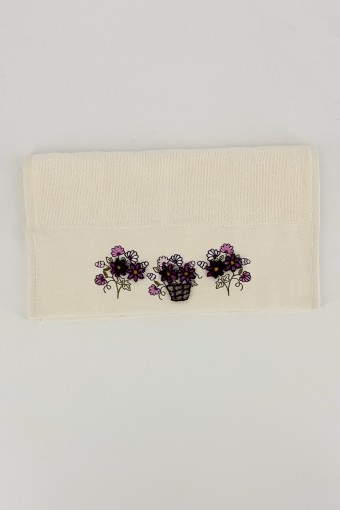 FIESTA - Fiesta Nakışlı Saksı Çiçekli Mutfak Havlusu Soft Kadife Taftink 30x50