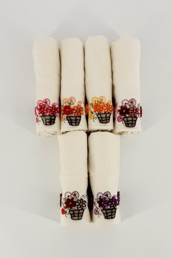 FIESTA - Fiesta Nakışlı Saksı Çiçekli Mutfak Havlusu Soft Kadife Taftink 30x50 (1)