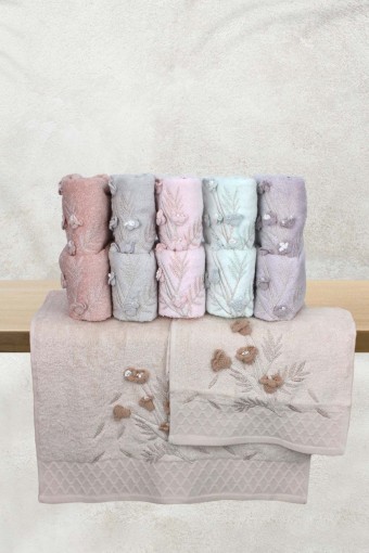 FIESTA - Fiesta Sakura 3D El İşi Nakışlı Analı Kızlı El Yüz Havlusu Bambu 30x50 50x90 (1)