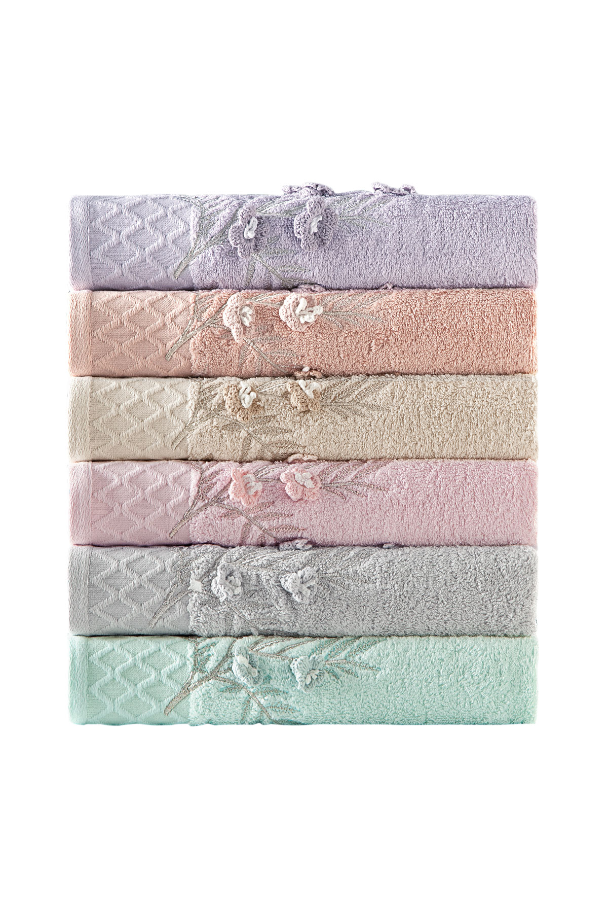 Fiesta Sakura El İşi Nakışlı Analı Kızlı El Yüz Havlusu Bambu 30x50 50x90 - Thumbnail