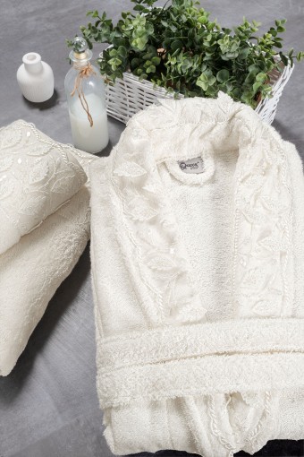 FIESTA - Fiesta Unisex Bornoz Gelin Güpürlü Bambu 6 Parça (1)