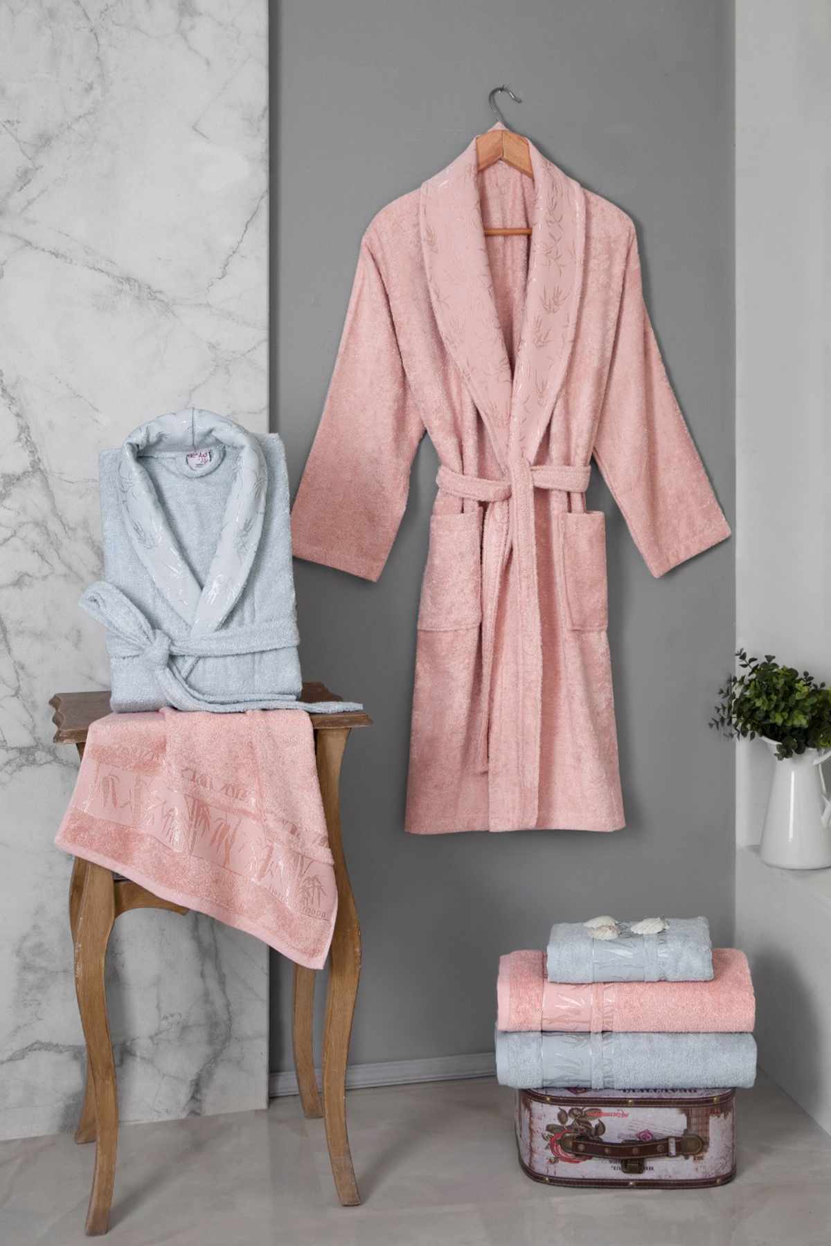 Fiesta Vıp Aile Bornoz Seti Bambu Jakarlı 6 Parça - Thumbnail