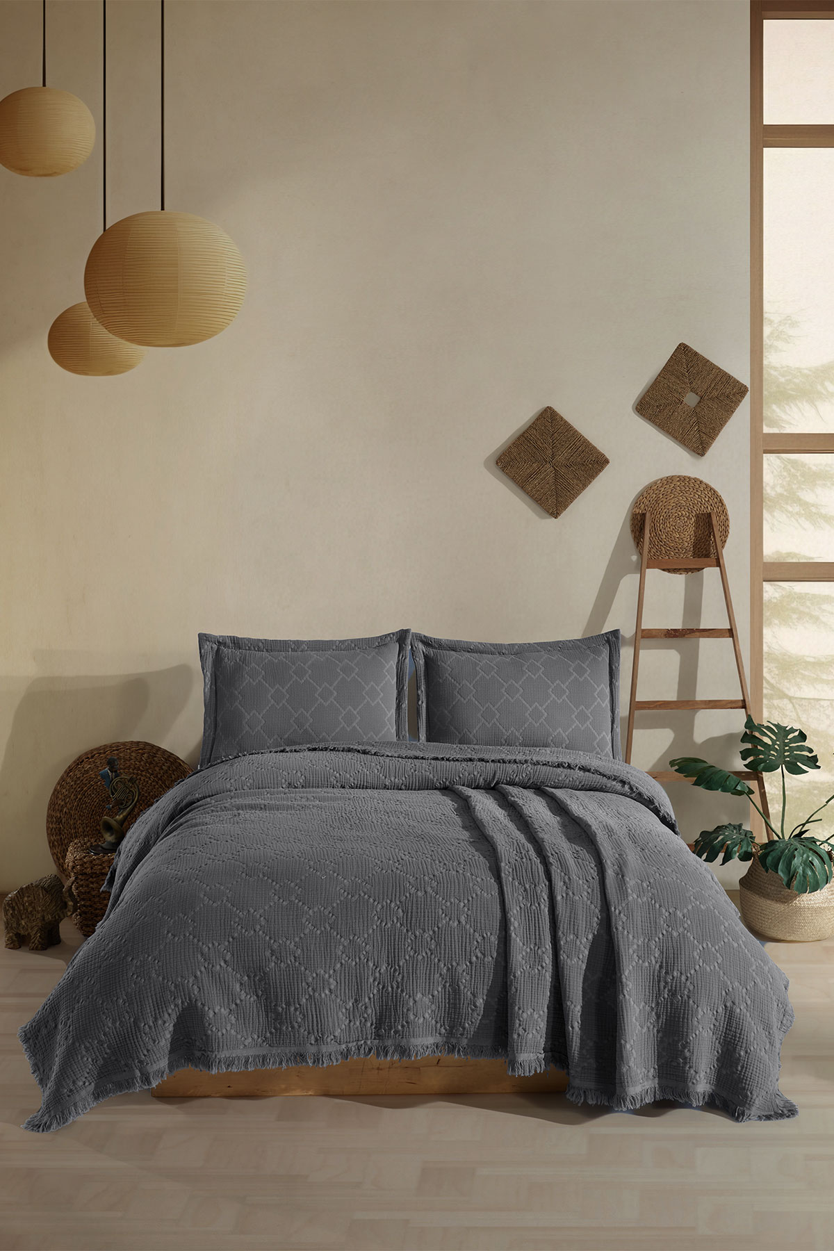 Fiesta Yatak Örtüsü Takımı Çift Kişilik Müslin Jakarlı - Thumbnail