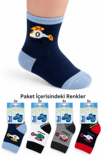 FIRST - First Erkek Bebek Soket Çorap Desenli Likralı Pamuk