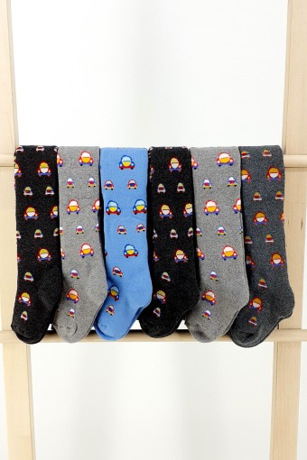 FIRST - First Erkek Çocuk Havlu Külotlu Çorap Araba Desenli - Asorti - 0