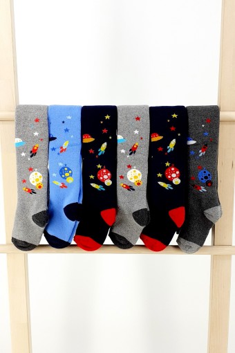 FIRST - First Erkek Çocuk Havlu Külotlu Çorap Uzay Desenli - Asorti - 1