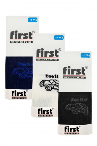 FİRST - First Erkek Çocuk Külotlu Çorap Yıkamalı Parfümlü Beetle Araba Desenli - Asorti - 3 (1)