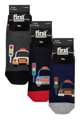 FIRST - First Erkek Çocuk Patik Araba Ve Trafik Işığı Desenli 3'lü - Asorti - 5 (1)