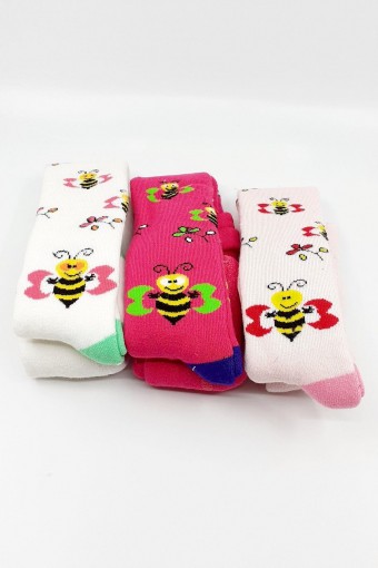FİRST - First Kız Bebek Külotlu Çorap Arı Desenli Havlu - Asorti - 0 (1)