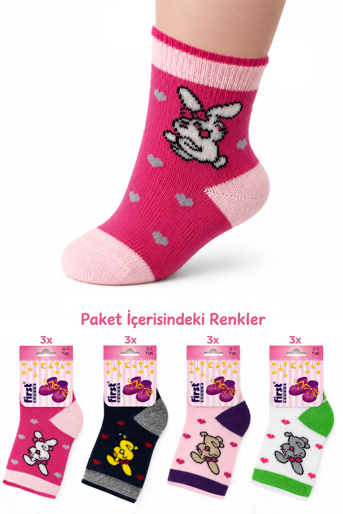 First Kız Bebek Soket Çorap Desenli Likralı Pamuk - Thumbnail