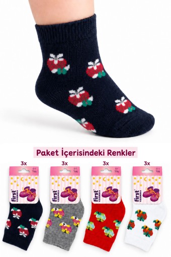 FIRST - First Kız Bebek Soket Çorap Desenli Likralı Pamuk