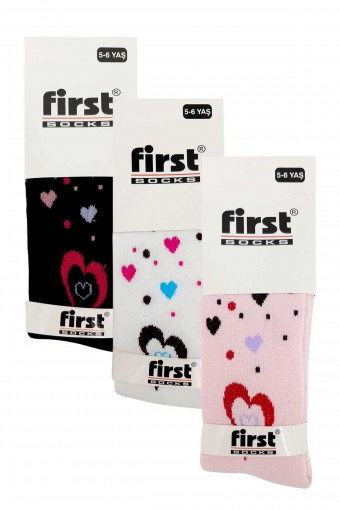 FİRST - First Kız Çocuk Külotlu Çorap Yıkamalı Parfümlü Kalp Desenli - Asorti - 1 (1)