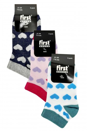 FİRST - First Kız Çocuk Patik Çorap Kalpli 3 lü - Asorti - 3-4 (1)