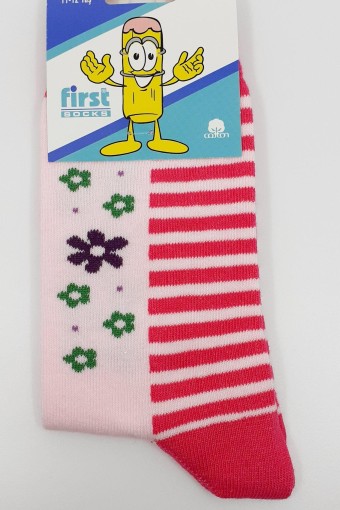 FIRST - First Kız Çocuk Soket Çorap Çember Çiçekli Likralı - Asorti - 11