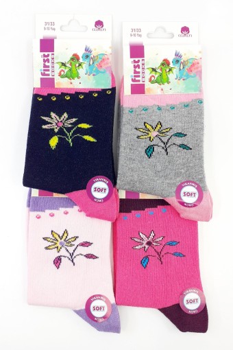 FIRST - First Kız Çocuk Soket Çorap Çiçek Desenli Likralı Pamuklu - Asorti - 9