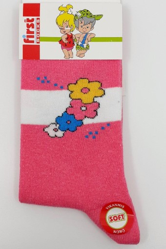 FIRST - First Kız Çocuk Soket Çorap Çiçek Desenli Yıkamalı Likralı - Asorti - 9