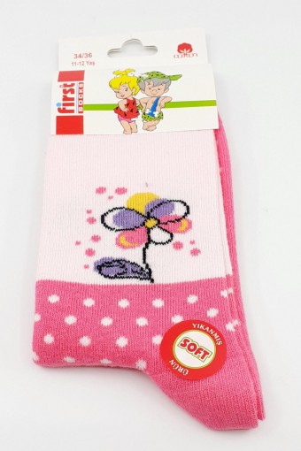 FİRST - First Kız Çocuk Soket Çorap Çiçek Puan Desenli Yıkamalı Likralı - Asorti - 11 (1)
