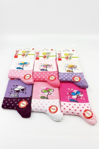 FIRST - First Kız Çocuk Soket Çorap Çiçek Puan Desenli Yıkamalı Likralı - Asorti - 11