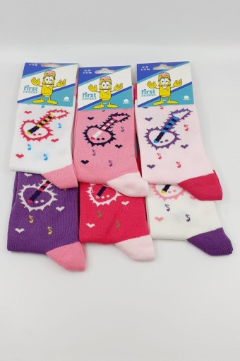 FIRST - First Kız Çocuk Soket Çorap Gitar Desenli Likralı - Asorti - 11