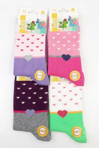 FIRST - First Kız Çocuk Soket Çorap Kalpli Pamuklu Yıkamalı - Asorti - 11-12
