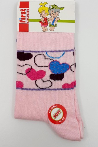 FIRST - First Kız Çocuk Soket Çorap Kalpli Yıkamalı Likralı - Asorti - 11