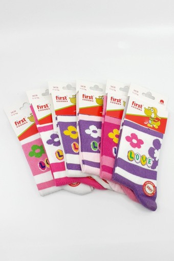 FIRST - First Kız Çocuk Soket Çorap Love Desenli - Asorti - 11