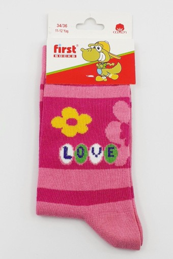 FIRST - First Kız Çocuk Soket Çorap Love Desenli - Asorti - 11 (1)