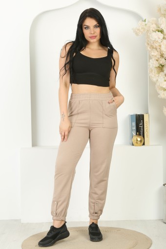 FİTLİFE - Fit Life Kadın Paça Çıtlı Tek Alt Eşofman Penye - Bej