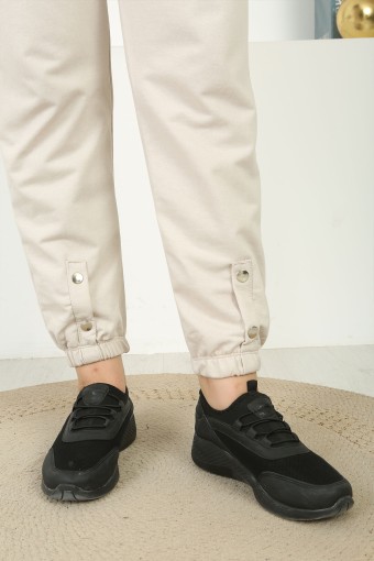 FİTLİFE - Fit Life Kadın Paça Çıtlı Tek Alt Eşofman Penye - Taş (1)