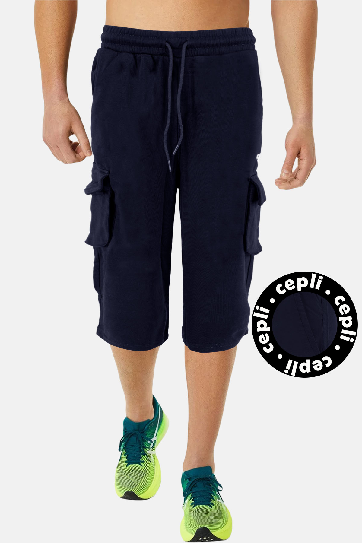 Fm Erkek Tek Alt Kapri Beli Latikli Bağcıklı Cepli Ve Yanları Kargo Cep Detaylı Pamuklu - Lacivert - Thumbnail