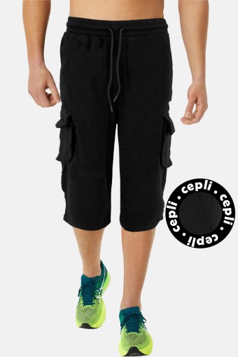 FM TEKSTİL - Fm Erkek Tek Alt Kapri Beli Latikli Bağcıklı Cepli Ve Yanları Kargo Cep Detaylı Pamuklu - Lacivert (1)