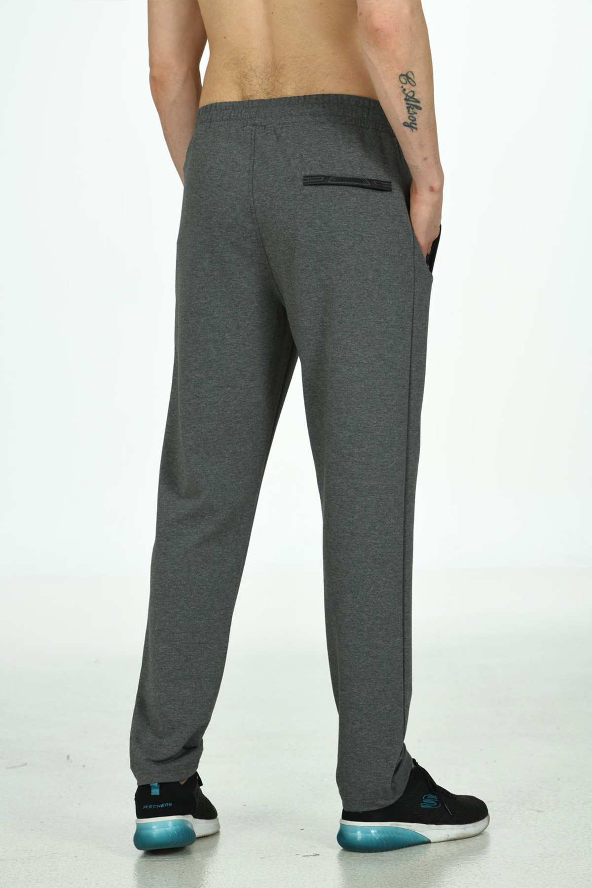 Fm Teksitl Erkek Tek Alt Eşofman Cep Fermuarlı Armalı - Antrasit - Thumbnail